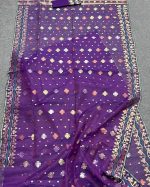 Purple with golden and copper Jamdani Saree - Image 2