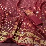 Maroon and golden Jamdani Saree