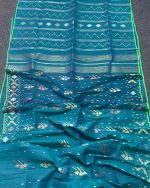 Sea-green with golden and silver Jamdani Saree - Image 5