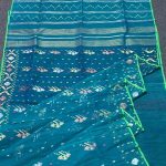 Sea-green with golden and silver Jamdani Saree