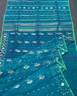 Sea-green with golden and silver Jamdani Saree