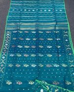 Sea-green with golden and silver Jamdani Saree - Image 2