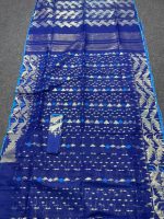 Blue and silver Half silk Jamdani saree - Image 3