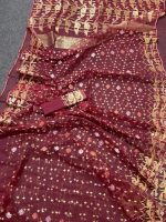 Maroon and golden Jamdani Saree - Image 2