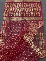 Maroon and golden Jamdani Saree - Image 3