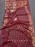 Maroon and golden Jamdani Saree - Image 5