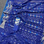 Blue and silver Half silk Jamdani saree