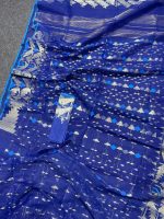 Blue and silver Half silk Jamdani saree