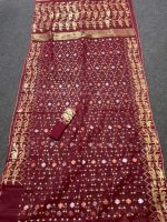 Maroon and golden Jamdani Saree - Image 8