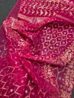 Magenta and golden Jamdani Saree