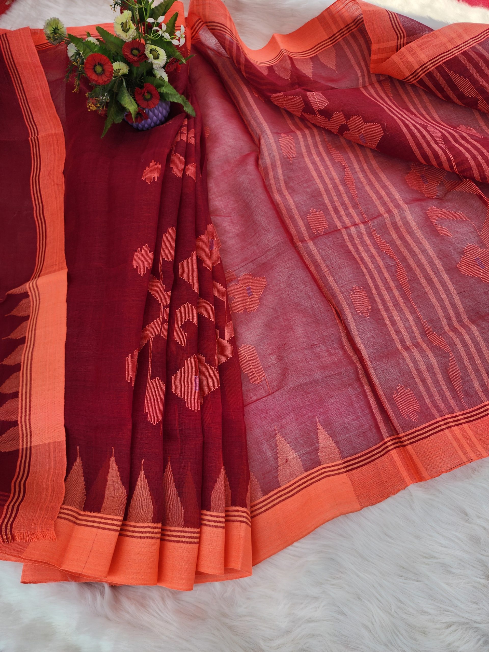 20251123_123247 Red Wine Monipuri Saree - Image 1