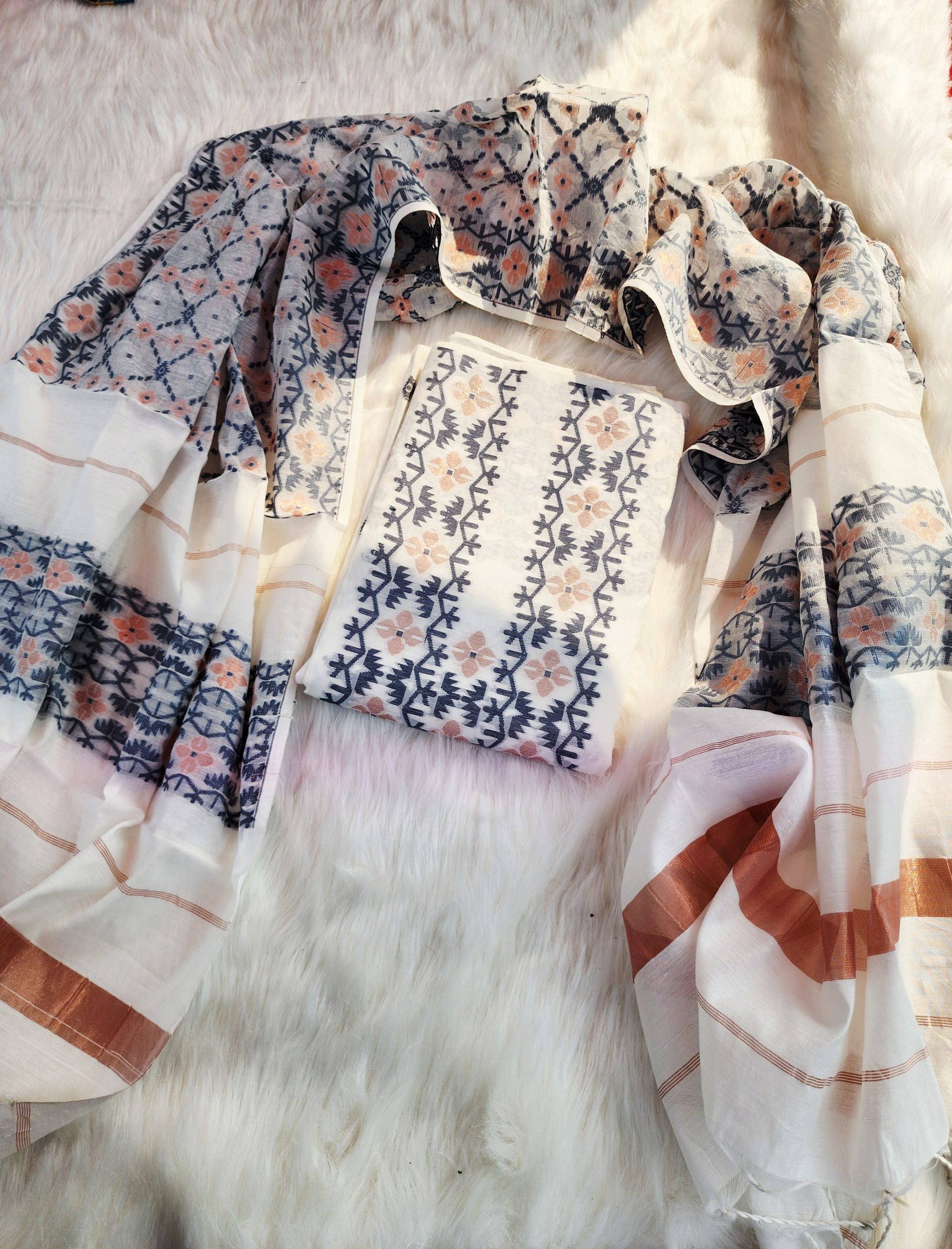 20251123_134019 White and copperJamdani three piece. - Image 1