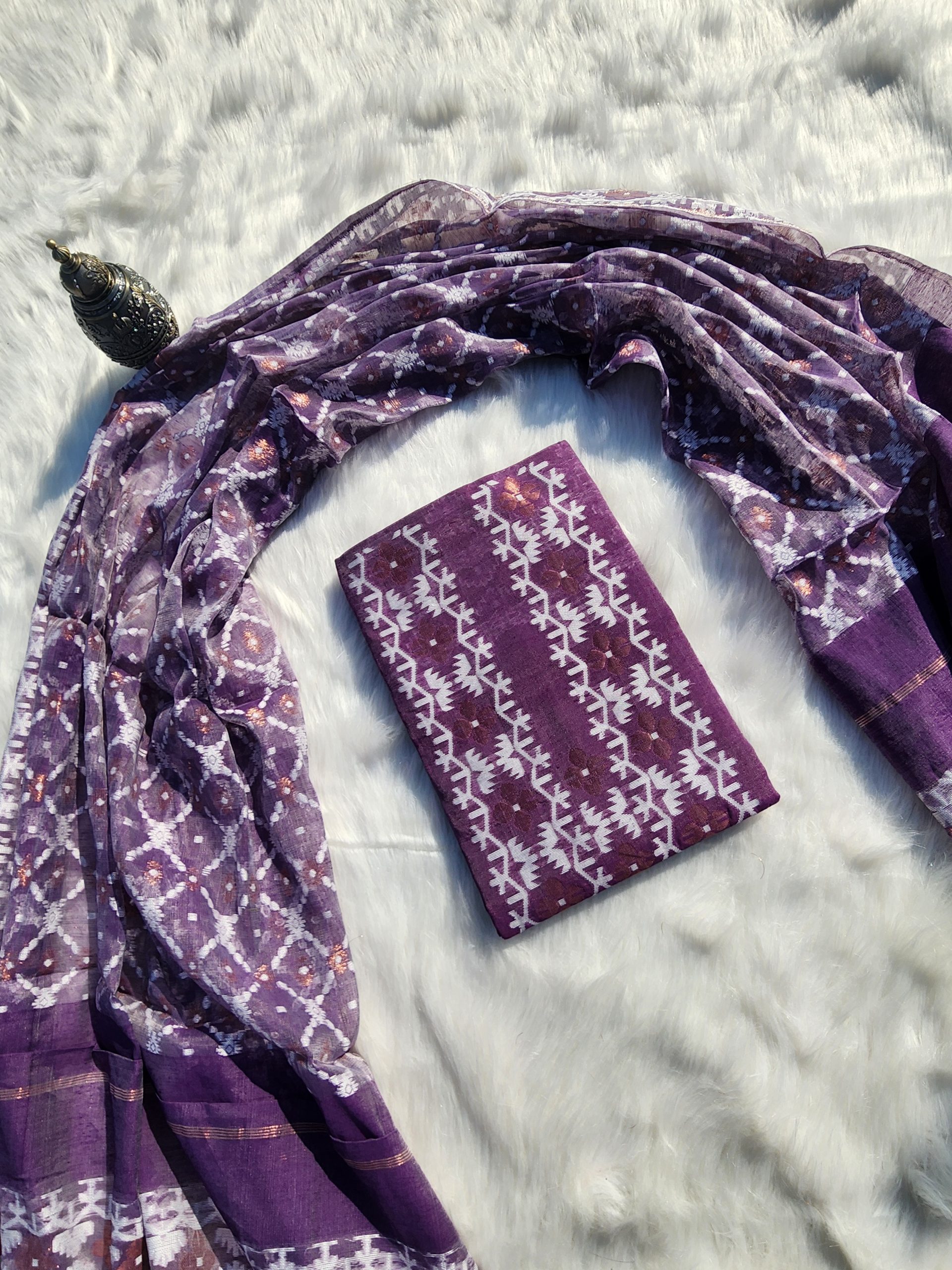 20251213_134446 Purple Jamdani three piece. - Image 1