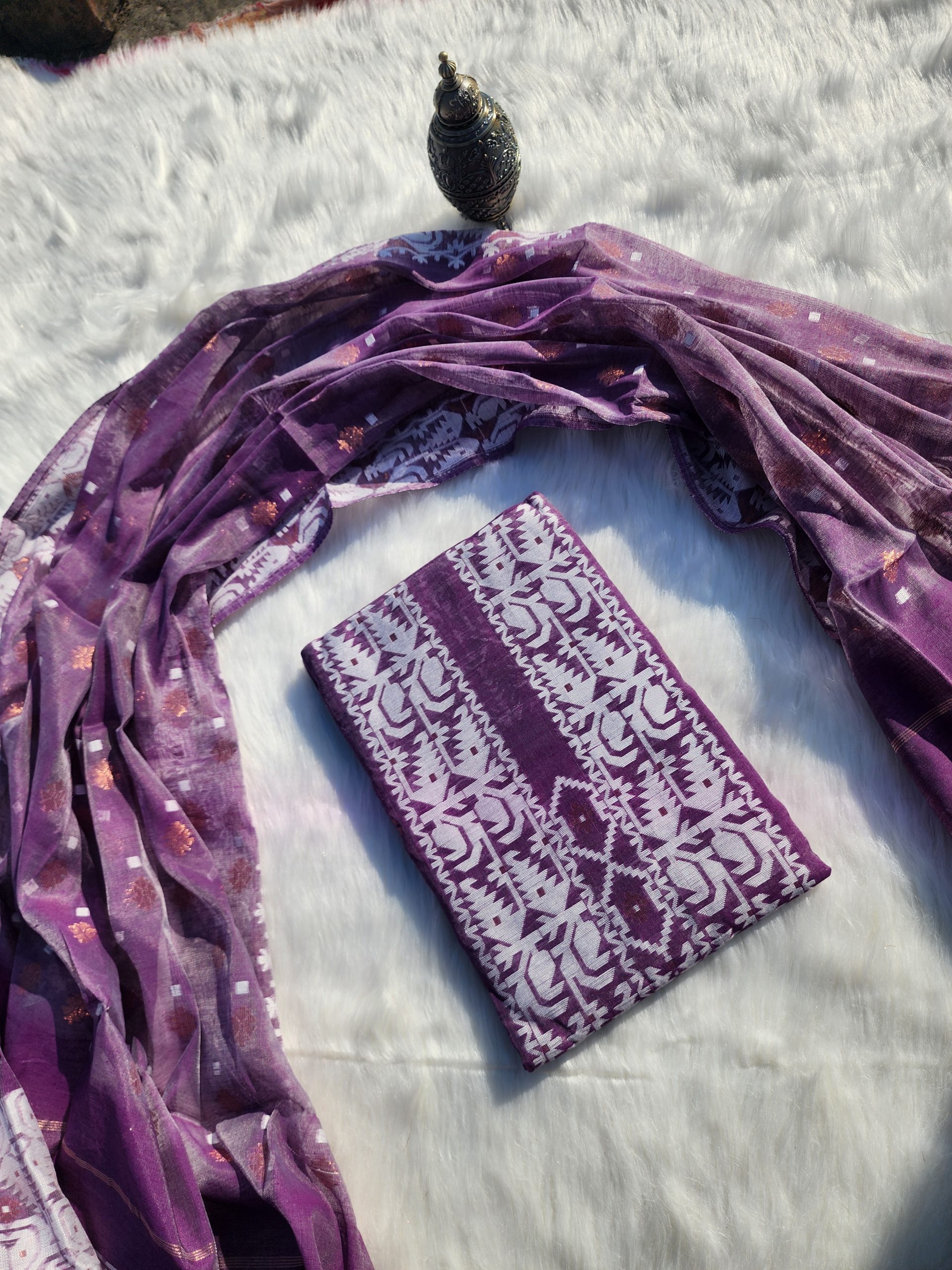20251213_140008 Purple Jamdani three piece. - Image 1