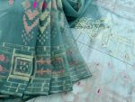 Teal with golden and copper Jamdani Saree - Image 2