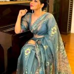 Teal with golden and copper Jamdani Saree