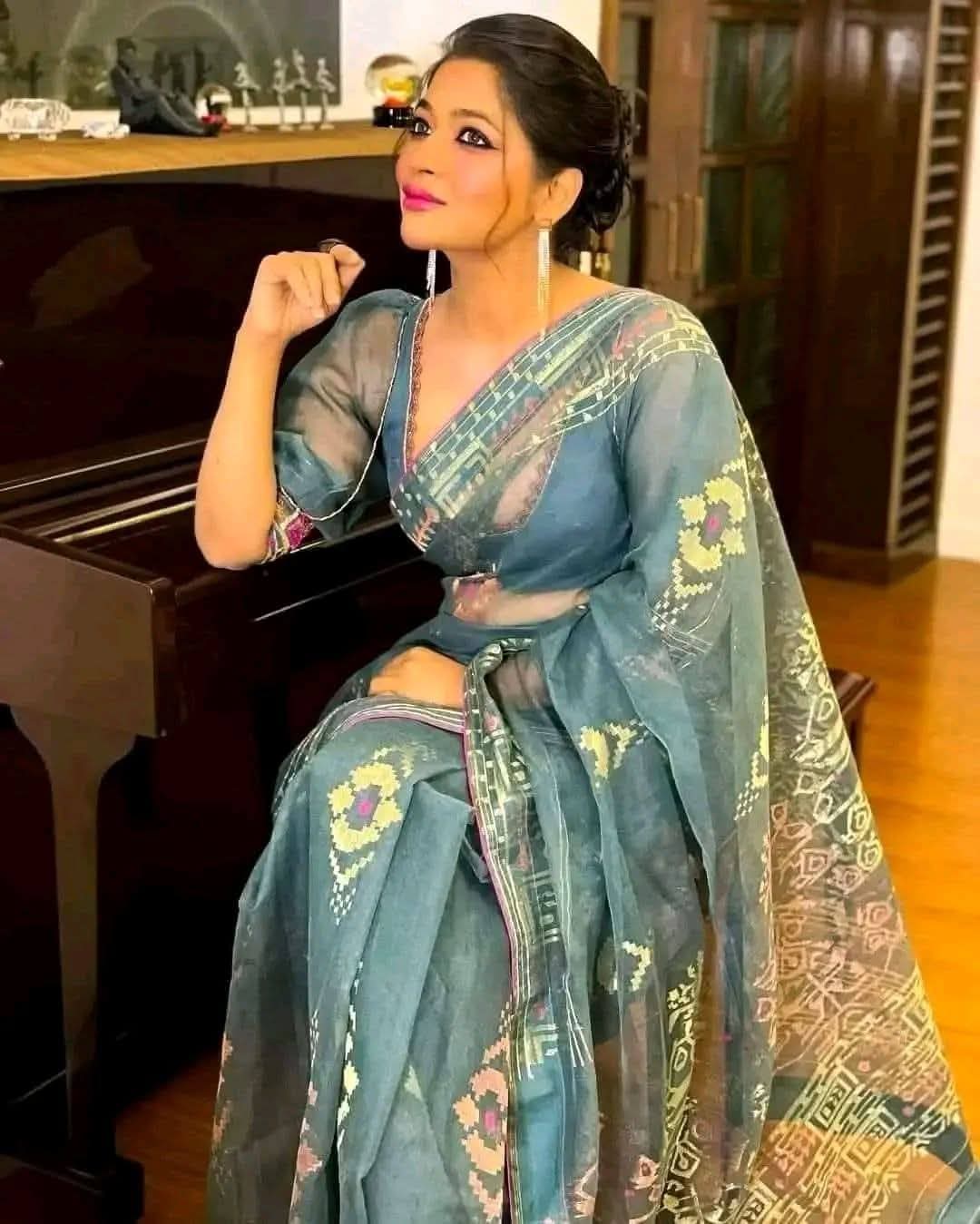 FB_IMG_1758711396091 Teal with golden and copper Jamdani Saree - Image 1