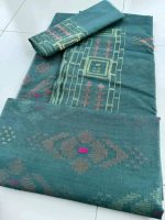 Teal with golden and copper Jamdani Saree - Image 3