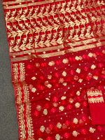 Red and Golden Jamdani Saree - Image 3