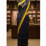 Dark navyblue with yellow monipui saree