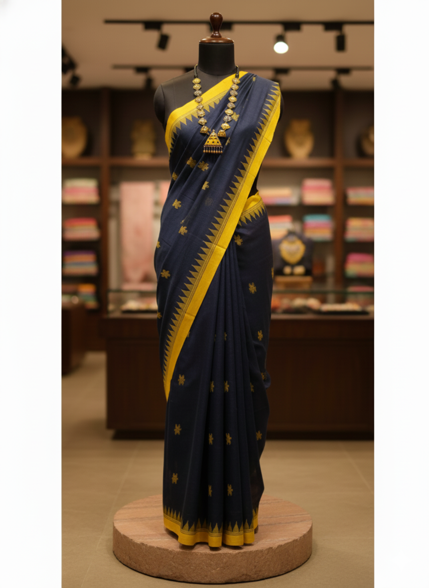 1767261662375 Dark navyblue with yellow monipui saree - Image 1
