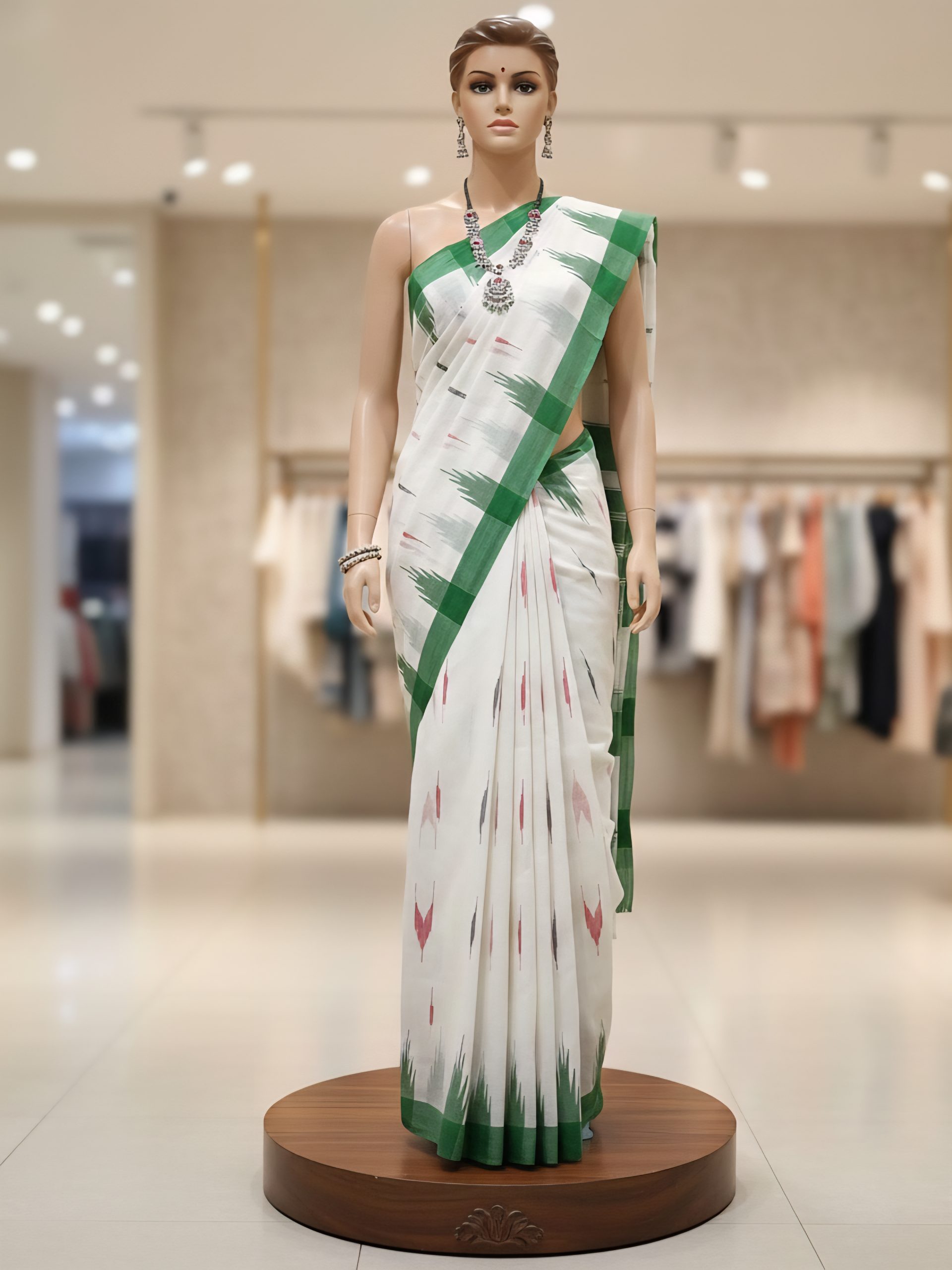 1767262728045 White and green monipuri saree - Image 1