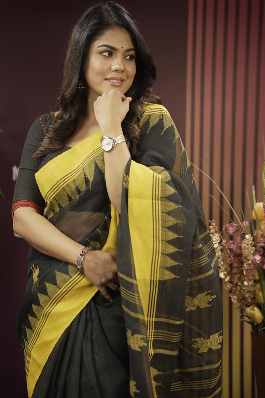 IMG-20260120-WA0012 Black and Yellow Monipuri Saree - Image 1